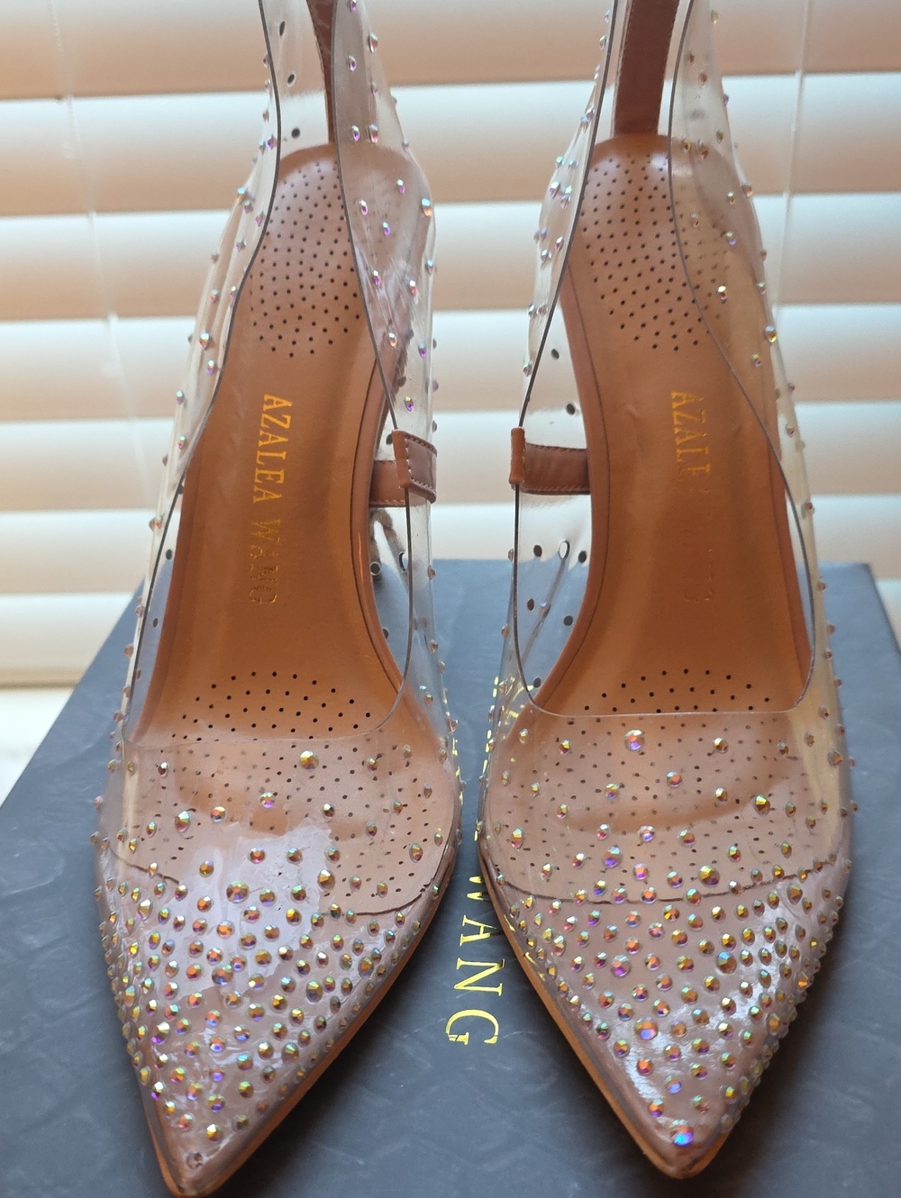 Azalea WANG Clear Nude Crystal Slingback Pumps SZ 10